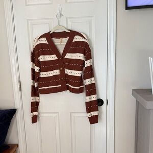Free People Brown and Cream Striped Cardigan